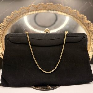 Vintage Admiral Black Evening Bag Gold Chain Frame Purse